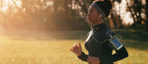 A woman runs to improve her health